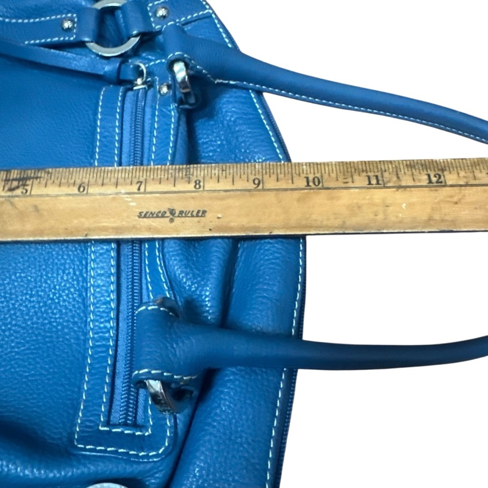 Tignanello Blue Leather Double Strap Shoulder Bag Purse 15" - Picture 12 of 13